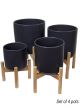 Matte black pot with stand - Set of 4